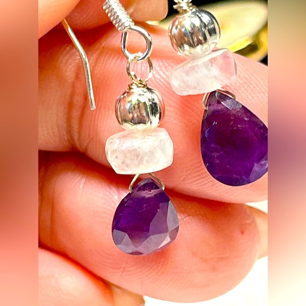 🌓 genuine moonstone and amethyst earrings